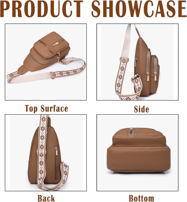 Detalle 2 de Farcauo Brusttasche für Damen & Herren – Crossbody-/Slingbag mit langen Trägern, wasserabweisend & mit Reißverschlussfächern