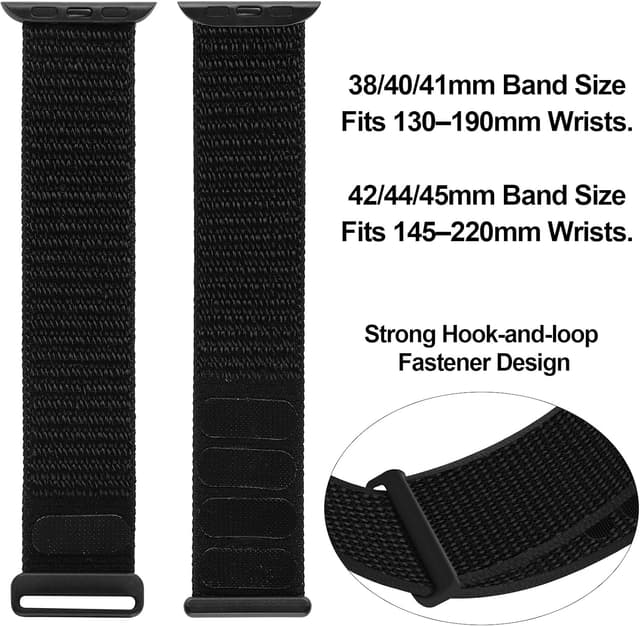 Detalle de GZ GZHISY JuQBanke Sport Loop Nylon Band for Apple Watch (Dark Black) — 42mm / 44mm / 45mm