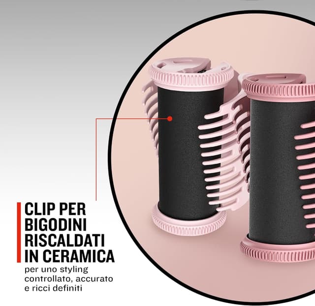 Detalle de Remington Bigodini Riscaldabili PROLux H9100 con tecnologia OPTIheat e 20 bigodini in velluto (25 mm e 32 mm) rosa/nero