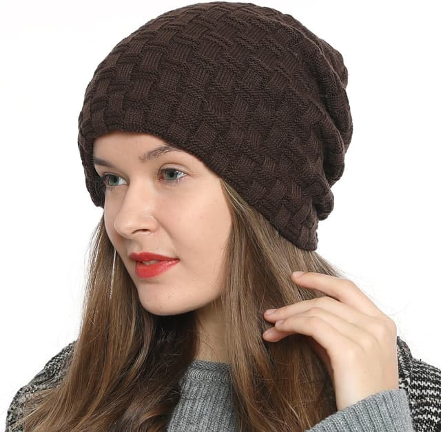 Detalle de DonDon Bonnet Femme Hiver Slouch en laine tricotée avec doublure polaire chaude