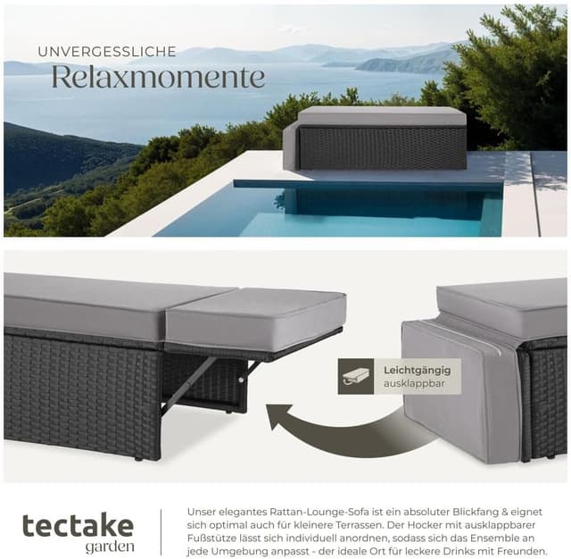 Detalle de tectake® Sofa Set mit Schlaffunktion: 2-Sitzer Sessel + Hocker für Outdoor, klappbar, schwarz