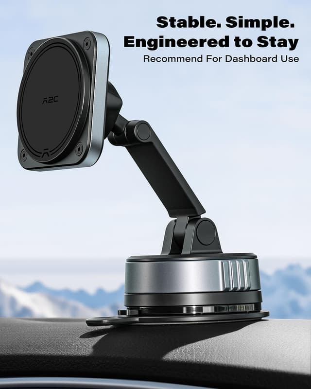 Detalle 2 de APPS2Car Supporto magnetico auto con N55, ventosa Twist-Lock e braccio 360° per cellulare (compatibile iPhone MagSafe e altre custodie)