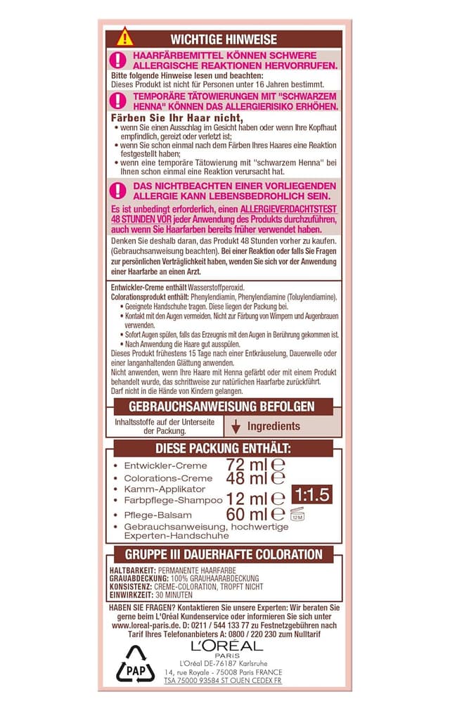 Detalle de L’Oréal Paris Excellence Creme Permanente Haarfarbe ohne Ammoniak – Universal Nudes, Nr. 3U Dunkelbraun (Braun), 1 Stück