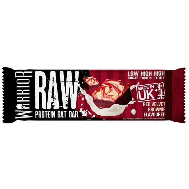 Detalle de Warrior Raw Protein Riegel Flapjack (Red Velvet Brownie) – zuckerarm, ballaststoffreich, 12 x 75 g