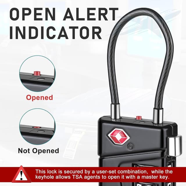 Detalle de Diyife TSA008 Gepäckschloss mit TSA-Schließzylinder, 4-stelligem Zahlencode und Alarmanzeige – 2er-Set (Schwarz)