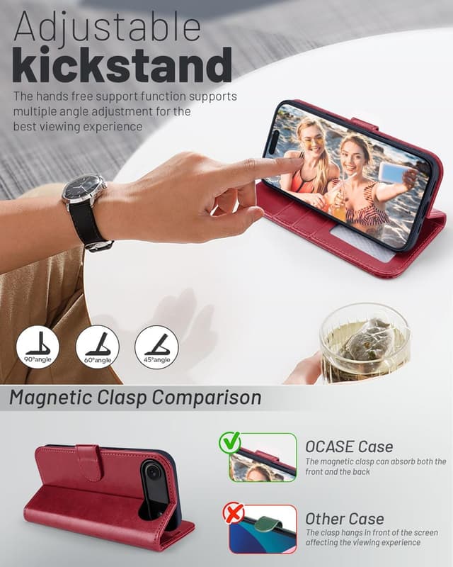 Detalle de OCASE Hülle für iPhone Air 5G mit Kartenfach, Magnet, RFID-Blocker und Ständerfunktion