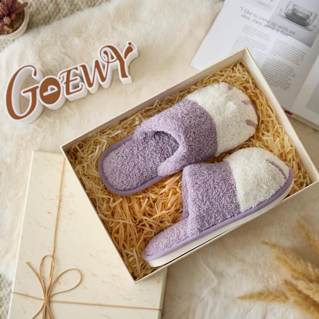 Detalle de GOEWY Winter Hausschuhe Damen mit Tiermotiv – warme, rutschfeste Plüsch-Pantoffeln für Indoor & Outdoor