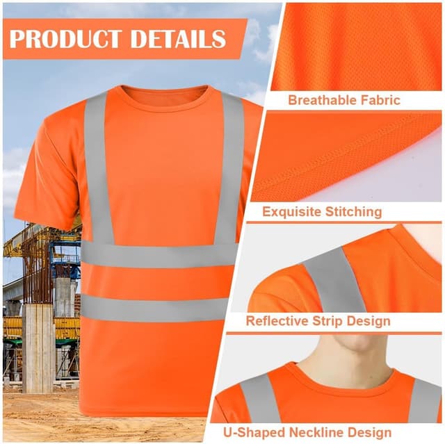 Detalle de AUYAO Maglietta manica corta alta visibilità arancione con strisce riflettenti