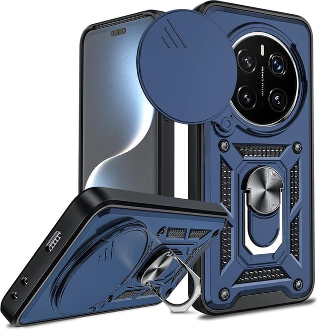 Detalle de LeYi for Honor Magic 7 Pro 5G Case with slide camera cover and 360° ring stand (blue)