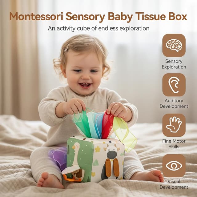 Detalle de Youuys Baby Tissue Box Toy Montessori Cube 12pcs