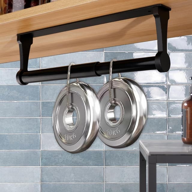 Detalle de MONEER Aluminum Alloy Under-Cabinet Paper Towel Holder (Black) — Self-Adhesive or Screw Mount