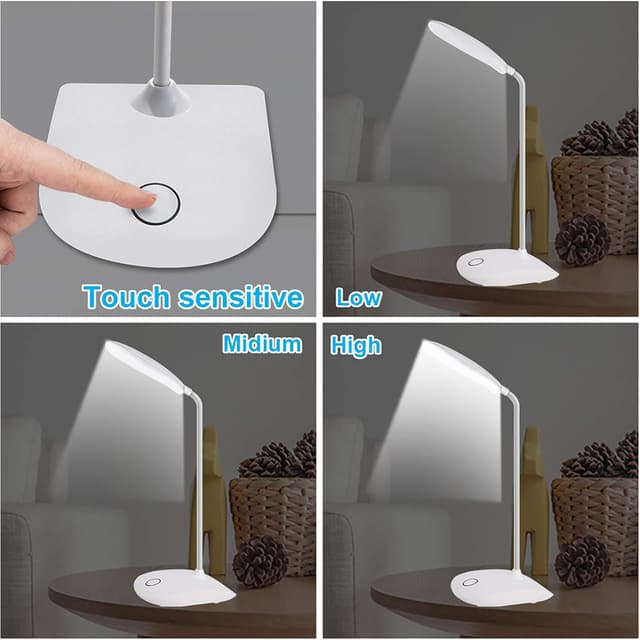 Detalle de DEEEPLITE cordless LED desk lamp with rechargeable battery, dimmable touch control and flexible gooseneck