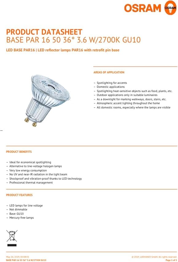 Detalle 1 de Osram Base PAR16 GU10 4,3 W — pack 10