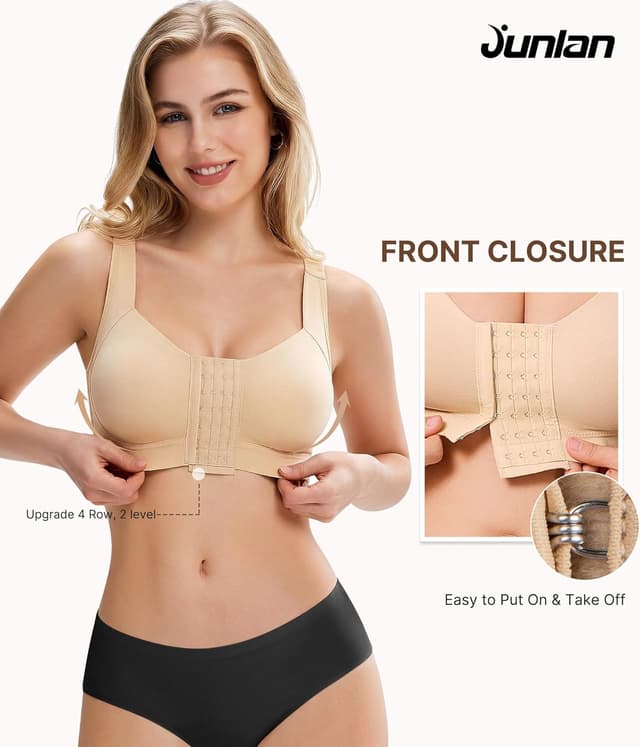 Detalle de Junlan Donna reggiseno postoperatorio sportivo con chiusura frontale e racerback