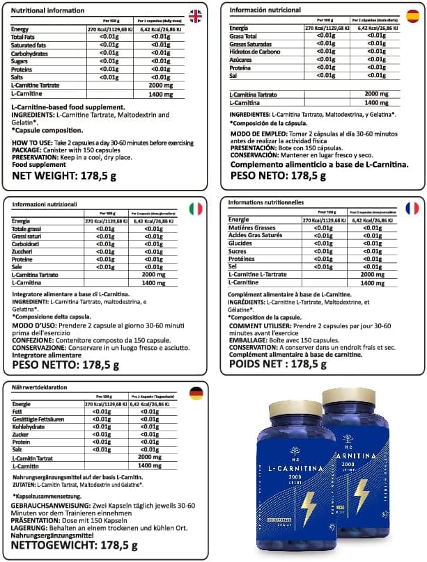 Thumbnail 9 de N2 Natural Nutrition L-Carnitina 2000mg 💪 150 cápsulas