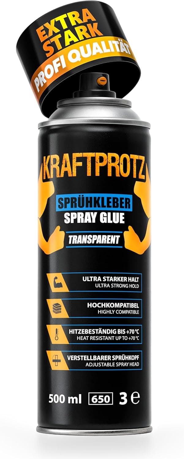 Detalle de KRAFTPROTZ Sprühkleber extra stark 500 ml – transparent, hitzebeständig bis +70 °C