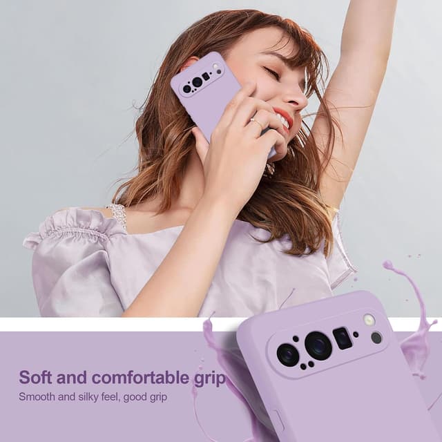 Detalle de Btstring Hülle für Google Pixel 9 Pro – Silikon-Case mit weichem Mikrofaserfutter, helles Lila