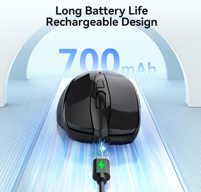 Detalle de TECKNET Bluetooth Mouse Jiggler (BT 5.0/3.0 + 2.4G) Rechargeable Silent Ergonomic 6 Buttons, Black