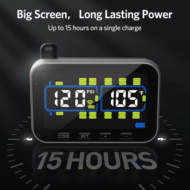 Detalle de GUTA Trailer Tire Pressure Monitoring System (RV TPMS) with 10 Sensors, 6 Alert Modes, Signal Booster, Large Color Display