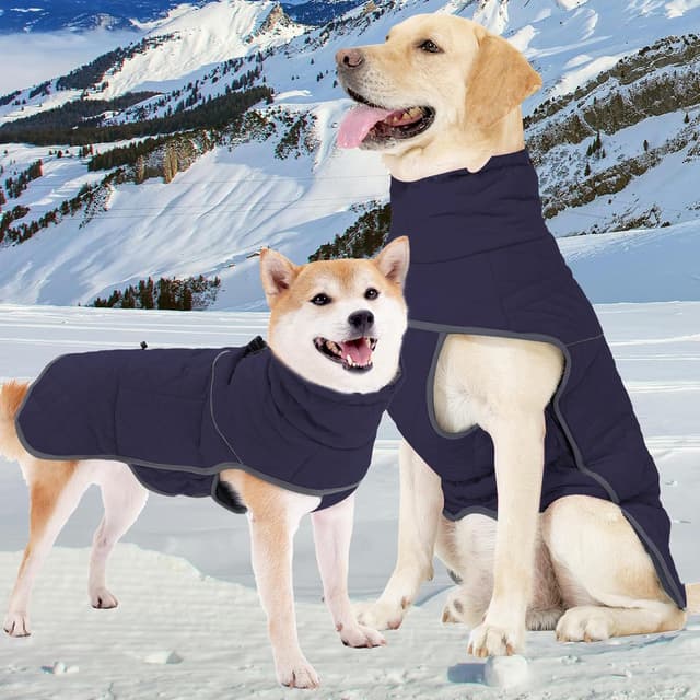 Thumbnail 6 de Leberna Warm Pet Dog Coats and Jackets Waterproof Reflective Turtleneck Puffer Jacket with Adjustable Harness (Navy Blue, L)