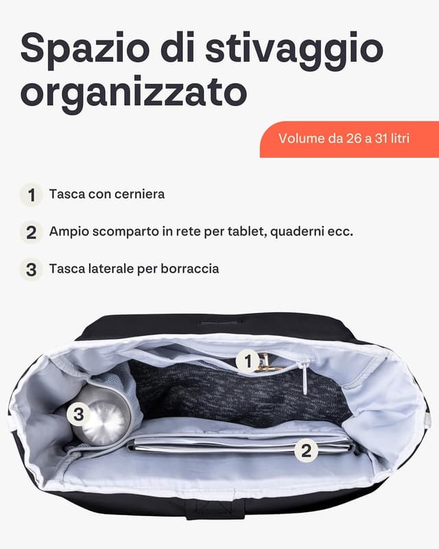 Detalle de Johnny Urban Zaino Roll Top Allen XL Zaino impermeabile uomo e donna con scomparto per PC fino a 17 pollici