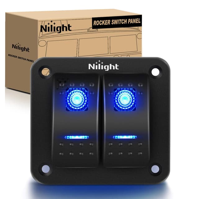 Detalle de Nilight 90106B 2-Gang Rocker Switch Panel (5-Pin) for 12V/24V Vehicles, Marine & ATVs — Blue