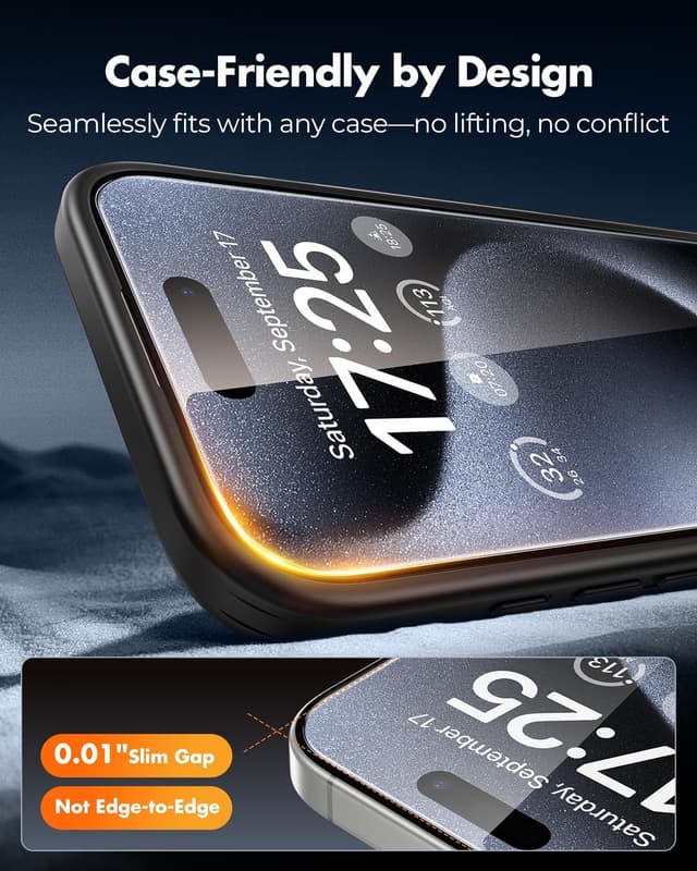Detalle de UNBREAKcable Top 9H+ Screen Protector for iPhone 15 Pro (2+2 Pack) with Lens Protectors