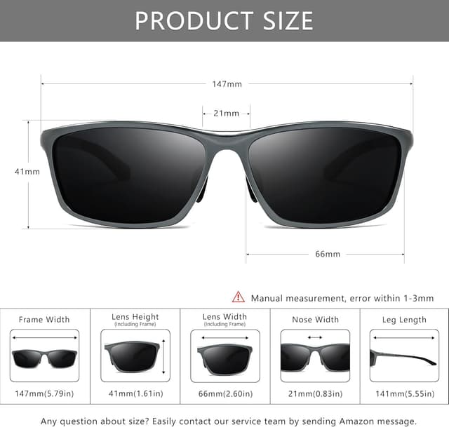 Detalle de SUNGAIT Classic Rectangle Polarised Sunglasses for Men with Al-Mg Metal Frame & Spring Hinge