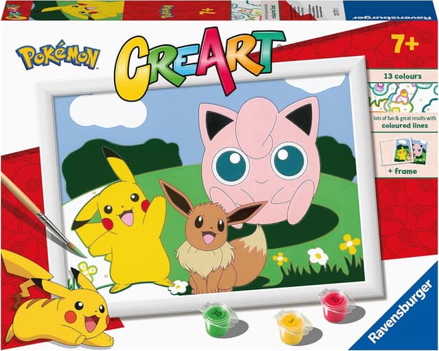 Detalle de Ravensburger CreArt Pokémon – Dipingere con i Numeri (7+ anni), kit pittura con tavole, cornice, pennello e colori