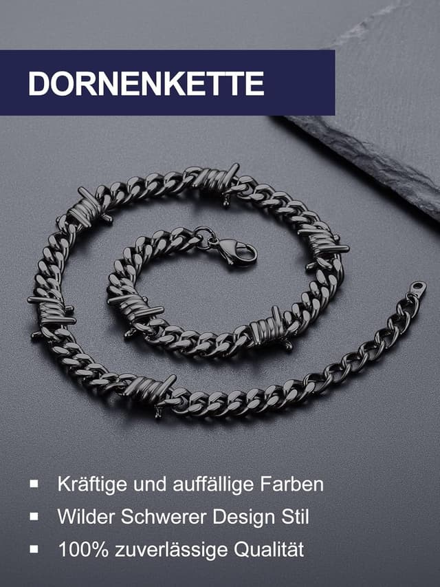 Detalle 2 de Bandmax Herren-Kette aus 316L Edelstahl mit Dornen-Panzeroptik (Kubaner/Kubanische Kette) – 9 mm breit