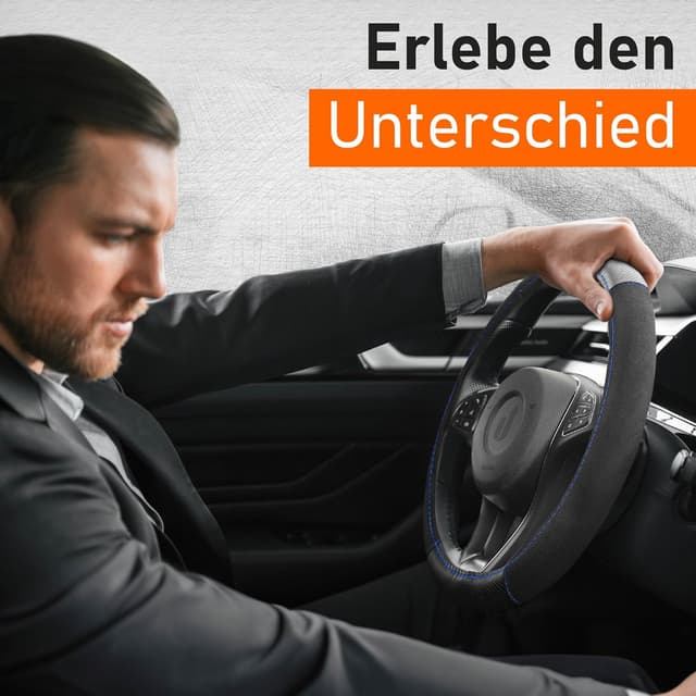 Detalle de Upgrade4cars Lenkradbezug Schwarz-Blau (Leder-Optik) universal für 37–39 cm