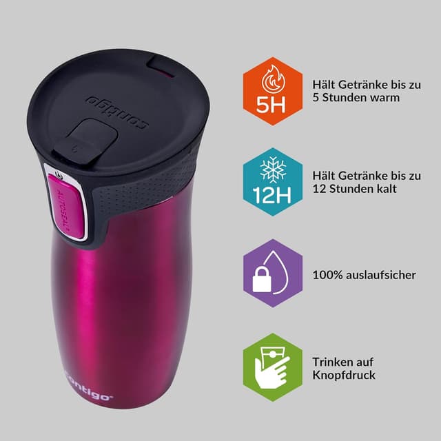 Detalle de Contigo Thermobecher West Loop Autoseal aus Edelstahl (470 ml) – auslaufsicherer Reisebecher