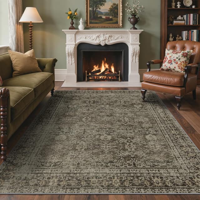 Detalle de Tapis BEIMO Salon 180x270 cm style vintage sauge, antidérapant et lavable en machine