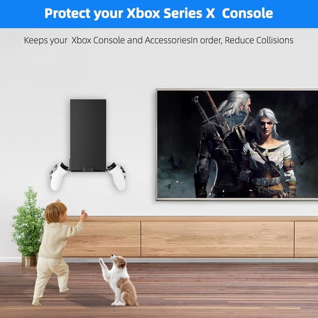 Detalle 2 de Bricok Aluminium Alloy Wall Mount Kit for Xbox Series X with Controller Stands and Ventilation Shelf (Black)