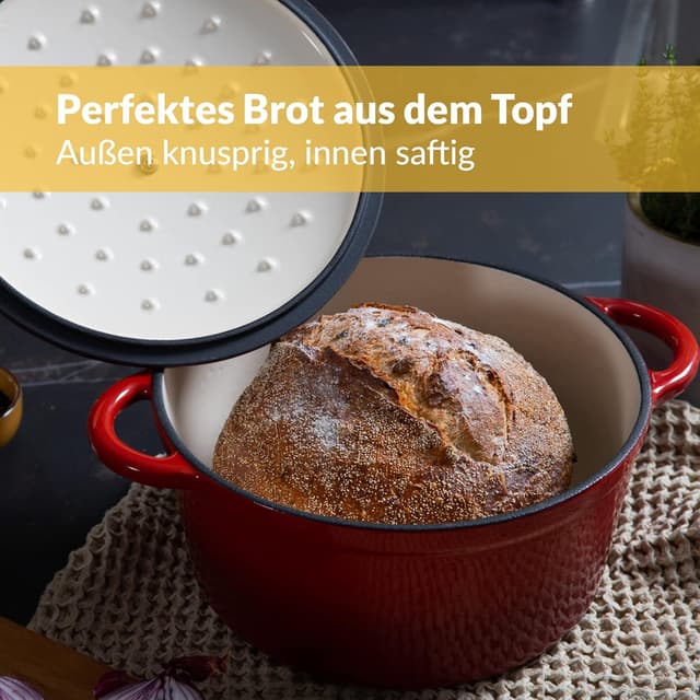 Detalle de Chefarone Gusseisen Topf 24 cm (3,5 L) – emaillierter Schmortopf mit Deckel für Brotbacken, Schmoren & Braten