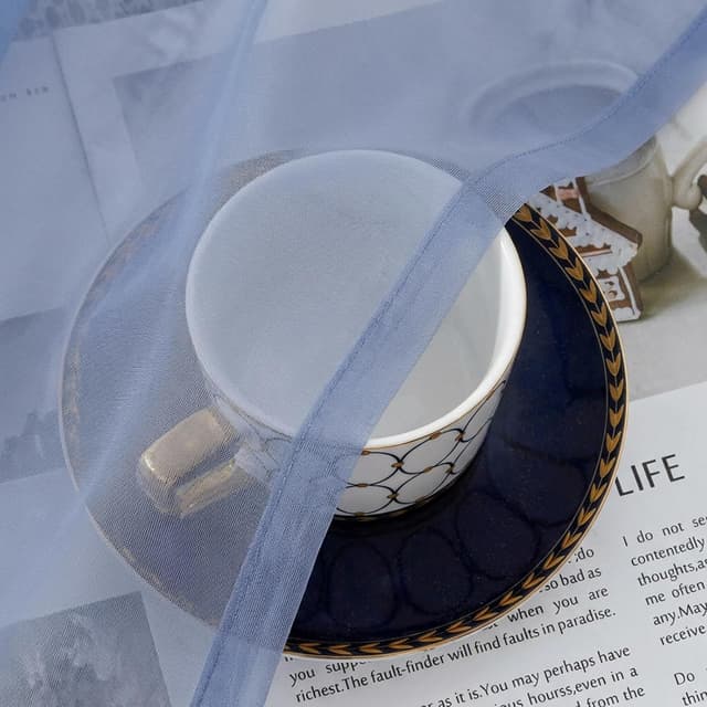 Detalle 2 de Chyhomenyc Sheer Curtains 2-Panel Set (42W x 63L) Denim Blue, Rod Pocket Light Filtering Drapes