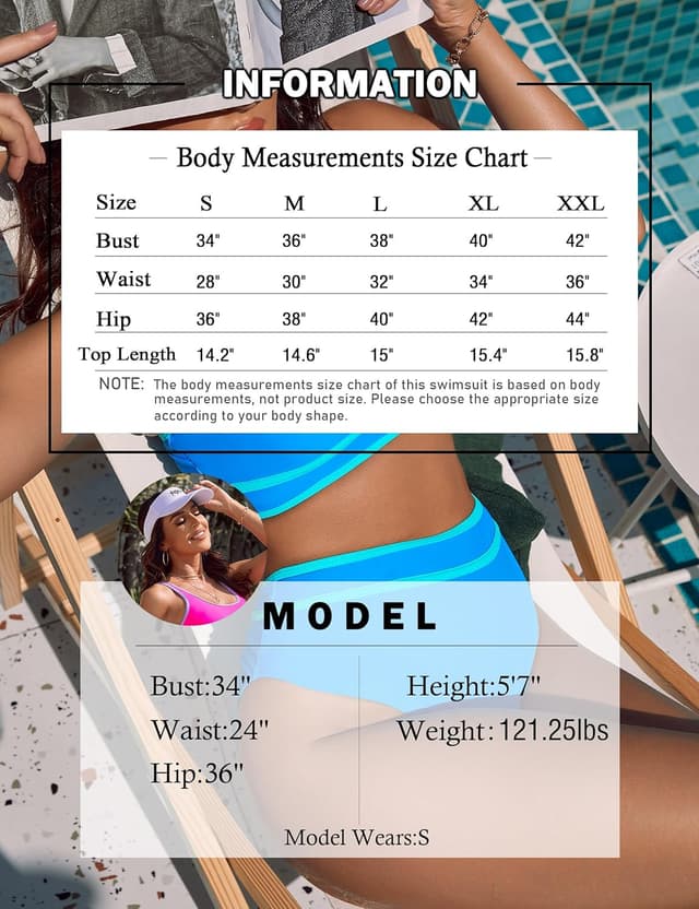 Detalle 2 de BMJL Women’s High Waisted Bikini Set (Sporty Two-Piece) – Color Block Cheeky High-Cut Swimsuit