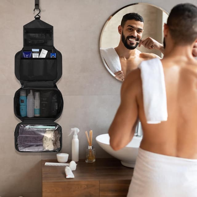 Detalle de homchen Hängende Reise-Toilettentasche aus wasserabweisendem Oxford-Stoff (faltbar) – für Männer & Frauen