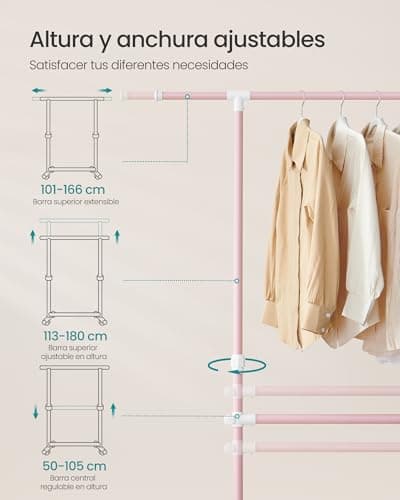 Detalle de SONGMICS LLR401R01 Burro de ropa extensible 113–180 cm