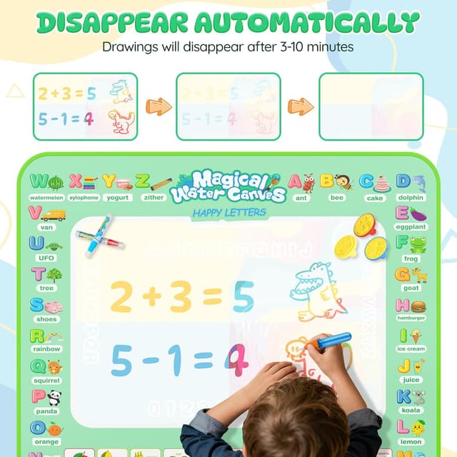 Detalle de Water Doodle Mat Aqua Magic Water Drawing Mat with 4 Suction Cups, 6 Magic Pens & Storage Bag