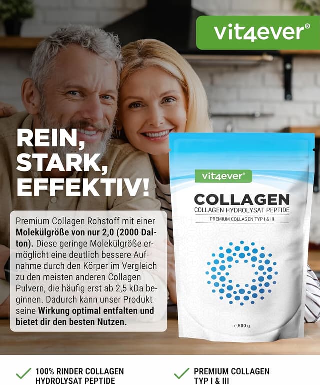 Detalle 2 de Vit4ever Collagen Pulver 500 g (Kollagen Hydrolysat Typ 1 & 3) – geschmacksneutral, ohne Zusatzstoffe