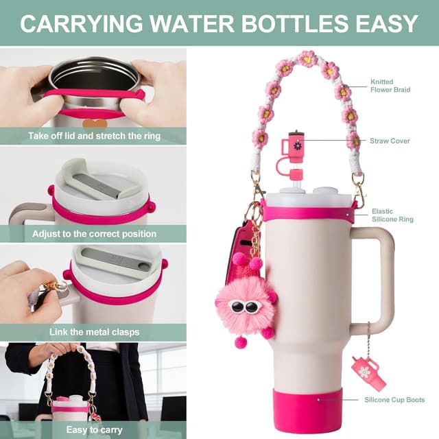 Detalle de Stanley 7-piece Cup Accessories Set (Rose Red) for 30oz/40oz tumblers