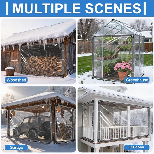 Detalle 2 de Clear Tarps Heavy Duty Waterproof 8x8ft Clear Tarp (14Mil) with Grommets and Reinforced Edges