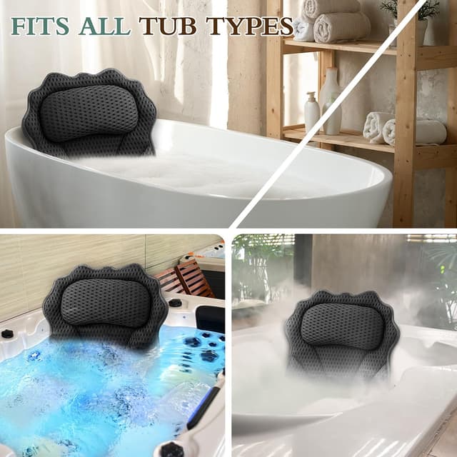 Thumbnail 6 de RUVINCE ergonomic luxury bath pillow with 6 suction cups for head, neck, shoulders and back (black)