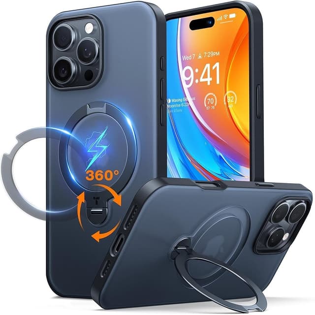 Detalle de Torras 360° Spin Magnetic Stand Case for iPhone 16 Pro Max (MagSafe) – 12FT shockproof, black