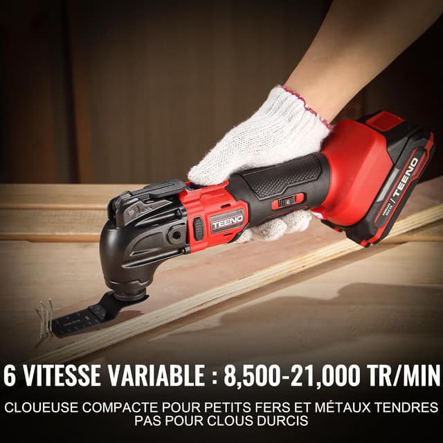 Thumbnail 6 de TEENO utensile multifunzione oscillante senza fili 20V, brushless, 6 velocità 8500–21000 giri/min, 25 accessori