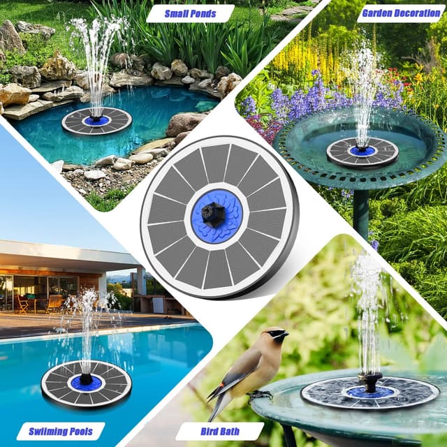 Detalle 2 de SZMP Solar Fountain Upgrade 3.5W Solar Bird Bath Fountain with 7-in-1 Nozzles