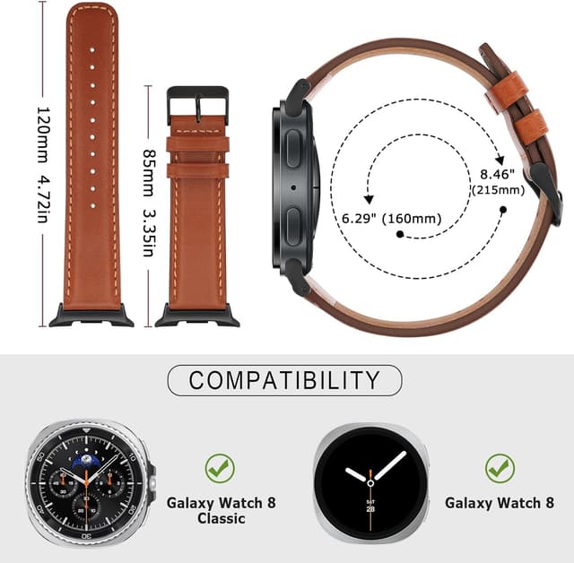 Detalle de Tasikar Genuine Leather Watch Bands for Samsung Galaxy Watch 8 (40mm/44mm/Classic 46mm)