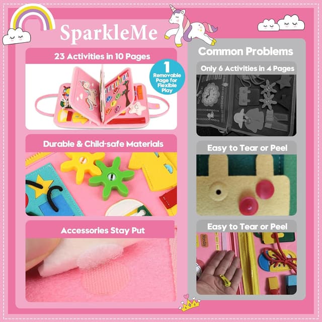 Detalle de Toddler Sensory Busy Board Travel Toy Activity Book (Ages 3–4) for Fine Motor Skills