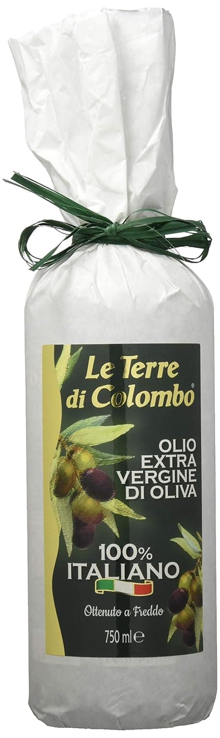 Detalle de Le Terre di Colombo 100% italienisches natives Olivenöl extra (0,75 l) in Flasche mit weißer Papierhülle